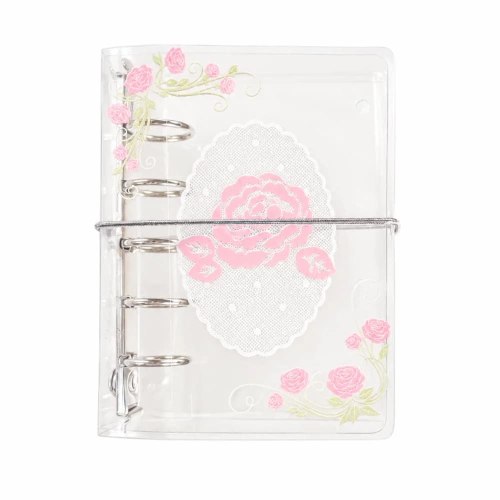 Portable PVC M5 Pocket Notebook 5 Hole with Elastic Band Loose Leaf Notebook Romantic Vine Rose Print M5 Pocket Planner Students