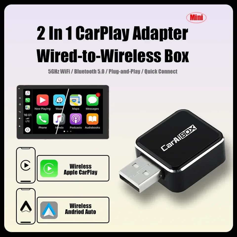 Nuovo Mini CarPlay e Andriod Auto 2in1 Smart Car Navigation Box 5GHz WiFi BT5.0 Plug and Play Per Kia VW Mazda Volvo Toyota Skoda