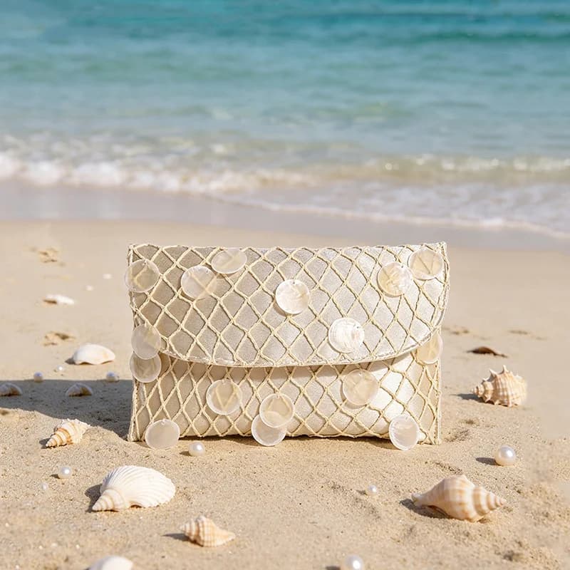 Fashion Fishing Net Shell Mica Slice Tassel Women Envelope Handbag Women Dinner Handbag