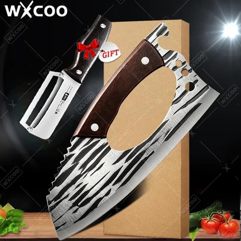 WXCOO Hand Forged Stainless Steel Kitchen Knife Vegetable Peeler Meat Cleaver Chef Knife Labor-saving Butcher Knife Gift