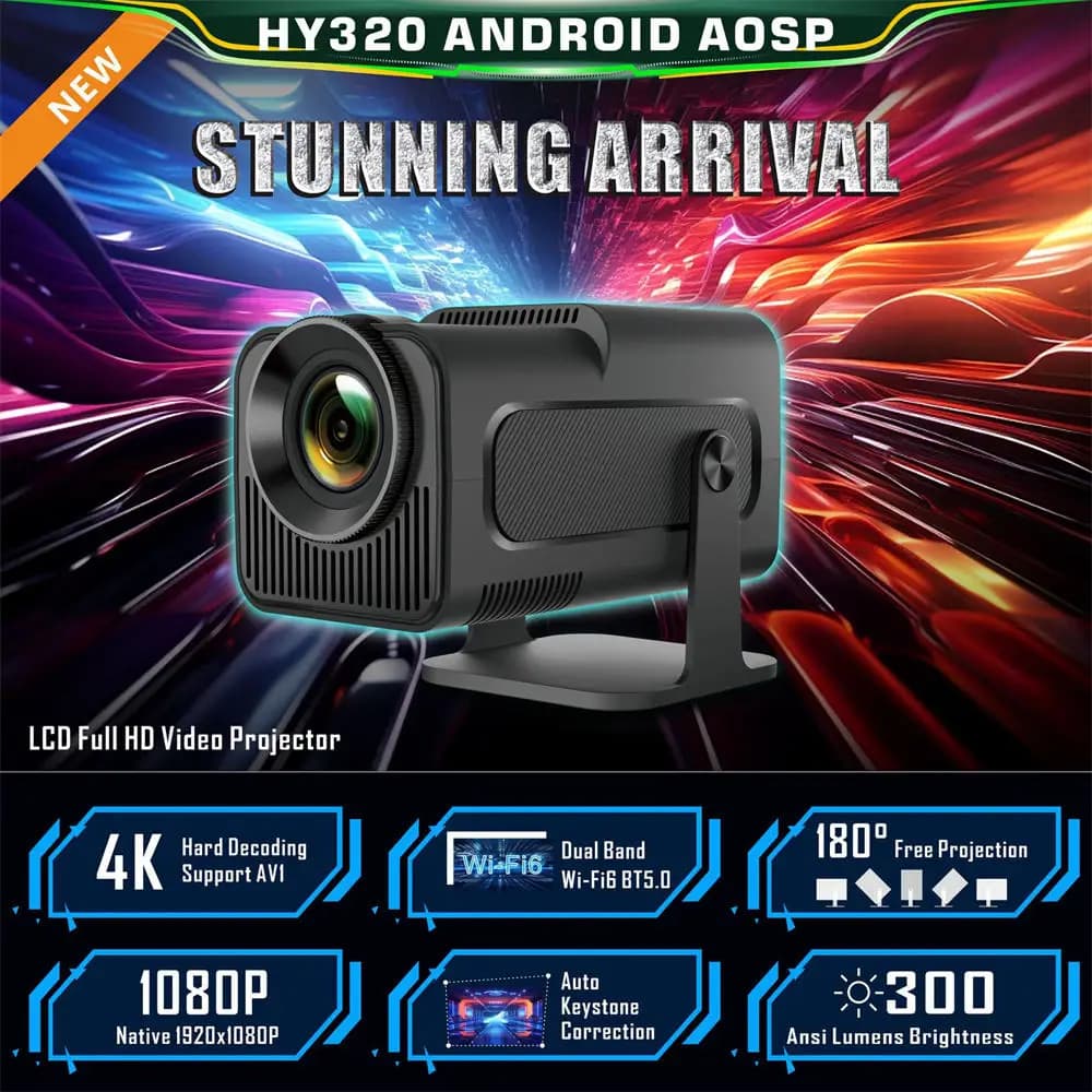 Mini Proiettore HY320 Android 11 WiFi 6 BT5.0 Allwinner H713 Aggiornato 4K Proiettore Portatile per Casa ed Esterni