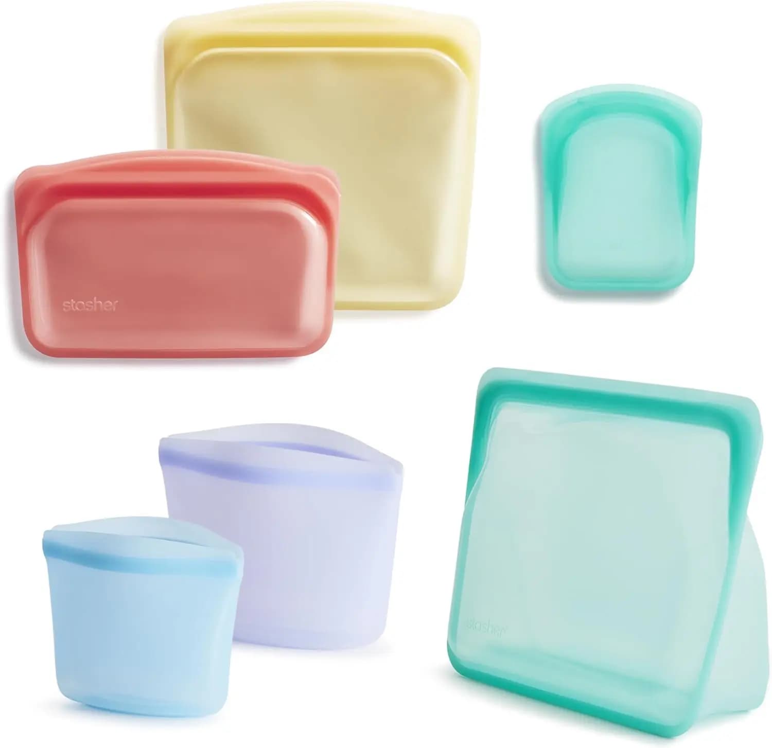 Sacchetti Riutilizzabili in Silicone per Alimenti, Confezione da 6, Adatti per Microonde e Lavastoviglie, Contenitori Ecologici per Snack