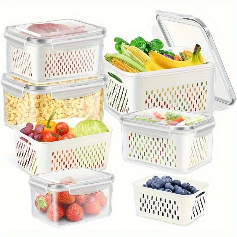 Set di 4 Contenitori Ermetici per Alimenti - Scatole Impilabili per Preparazione Pasti - Adatte per Frutta, Verdura, Carne e Cereali