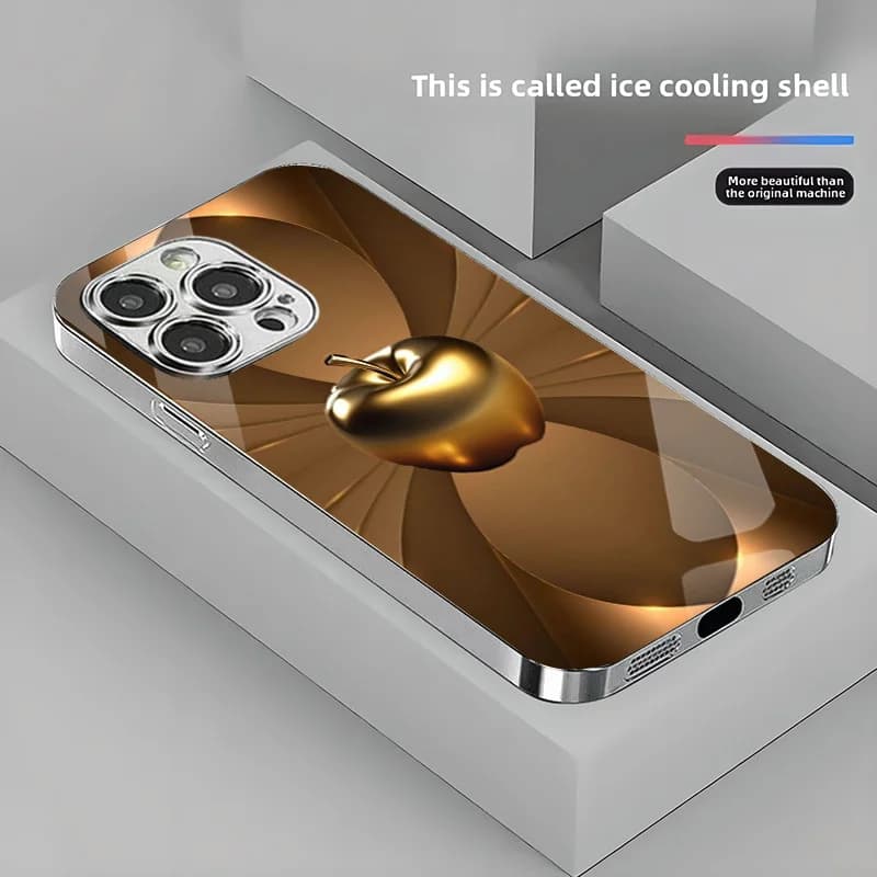 iPhone Case for X/XS /XS MAX/XR / 11/12/13/14/15/16/17 Pro MAX Plating Silver “Golden apple” Toughened Glass Design