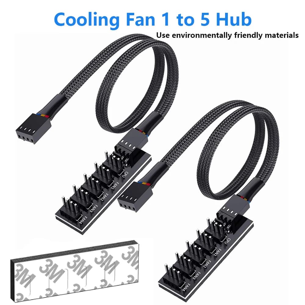 Hub Ventole PWM da 1 a 5 Vie per Raffreddamento CPU PC, Cavo di Alimentazione Splitter Adattatore per Ventole 4 PIN/3 PIN, per Case di Computer Desktop