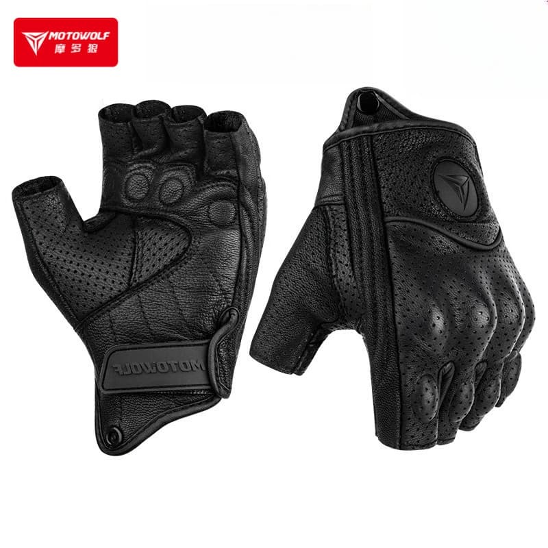 Summer Motorcycle Gloves Fingerless Goatskin Leather Half Finger Gloves Accessories Motocross Gant Moto Guantes Moto Verano