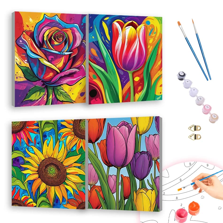 1pc frameless Painting Paints By Numbers Vibrant Flower Abstract Oil Paint Watercolor Oil Drawing Home Decoration