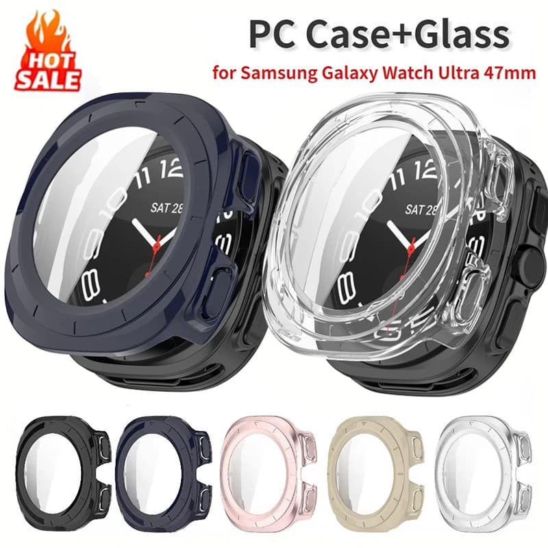 Case for Samsung Galaxy Watch Ultra 47mm accessories Tempered Glass Screen Protector Hard PC Bumper Galaxy Watch 7 ultra Cover