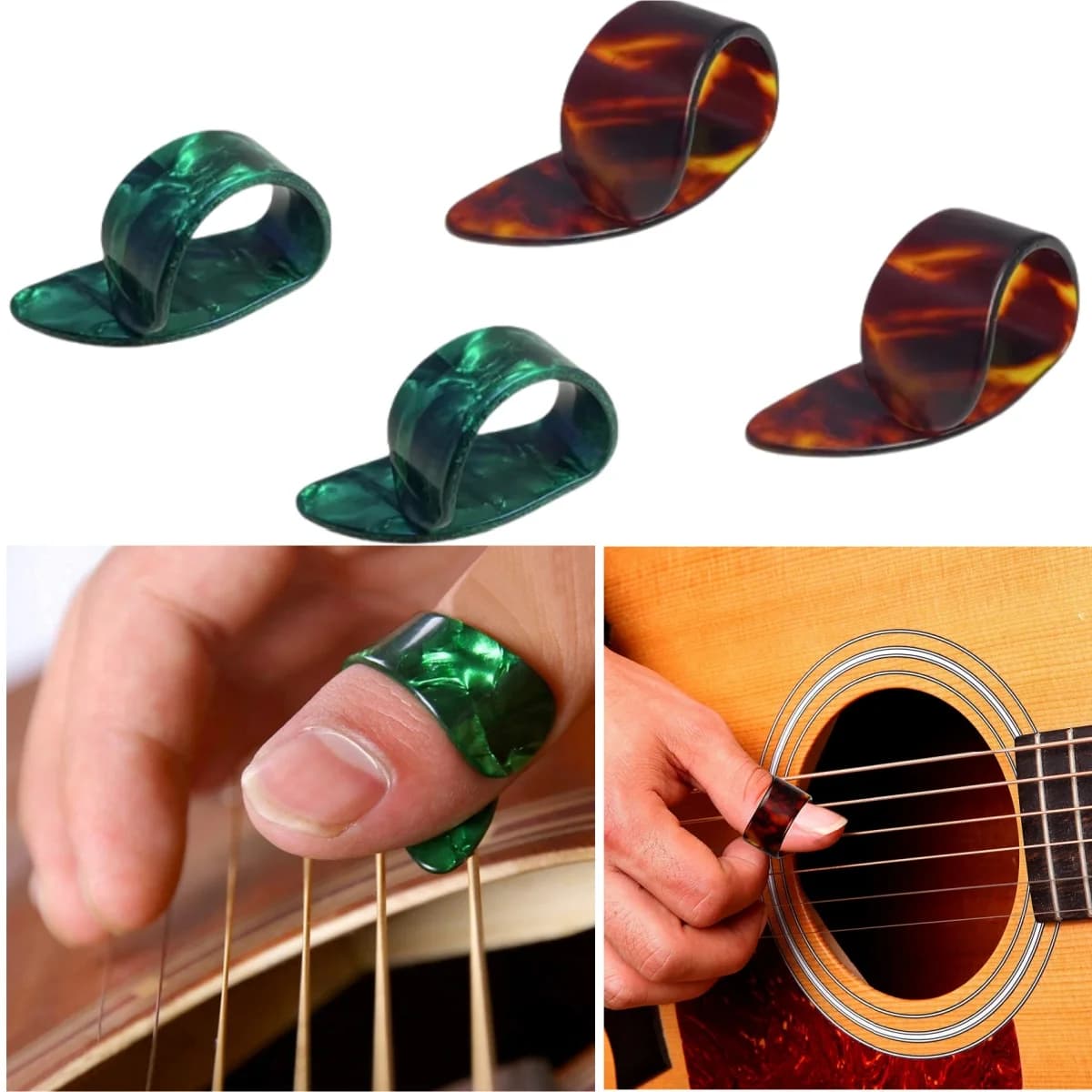 Plettri per pollice e plettri per chitarra da 4 pezzi, plettri piatti in celluloide a 2 colori/accessori per suonare strumenti di ricambio per chitarra