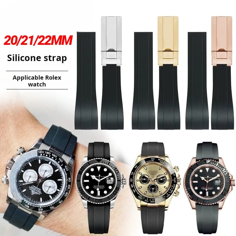 20mm 21mm 22mm Per Rolex Daytona Gmt Oyster Tudor Black bay Omega cinturino in gomma piega fibbia cinturino orologio in silicone braccialetto da uomo
