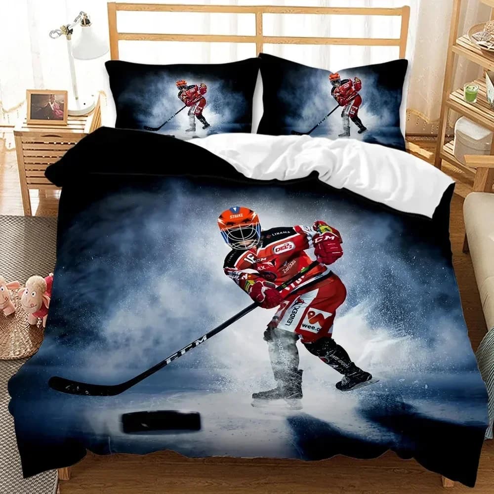 Set di Biancheria da Letto per Sport Estremi con Motivo Hockey su Ghiaccio, Copripiumino e Federe per Ragazzi e Ragazze, Misura Twin e Queen, per Bambini e Adulti