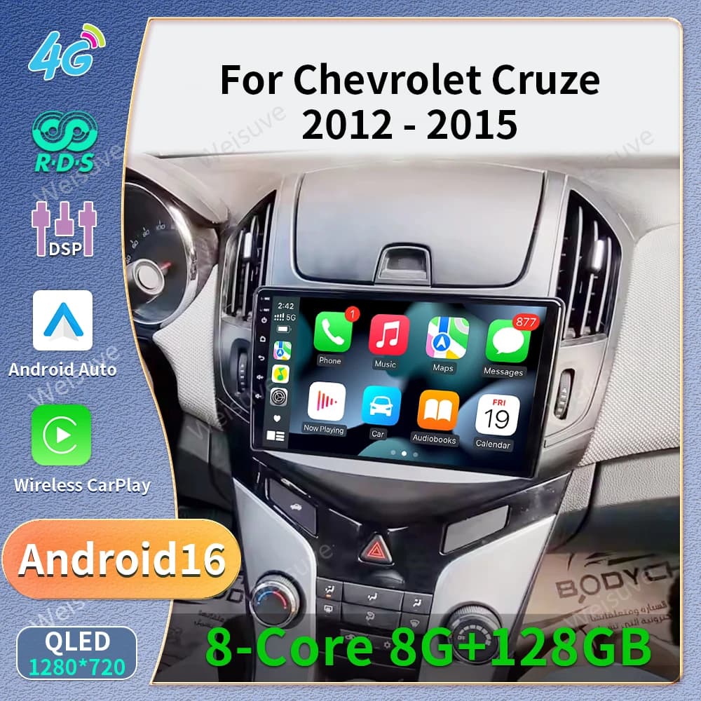 9" Android 15 Car Radio Video Player For Chevrolet Cruze J300 J308 2012 2013 2014 2015 GPS DSP Serero Auto Carplay 8G 128G Wifi