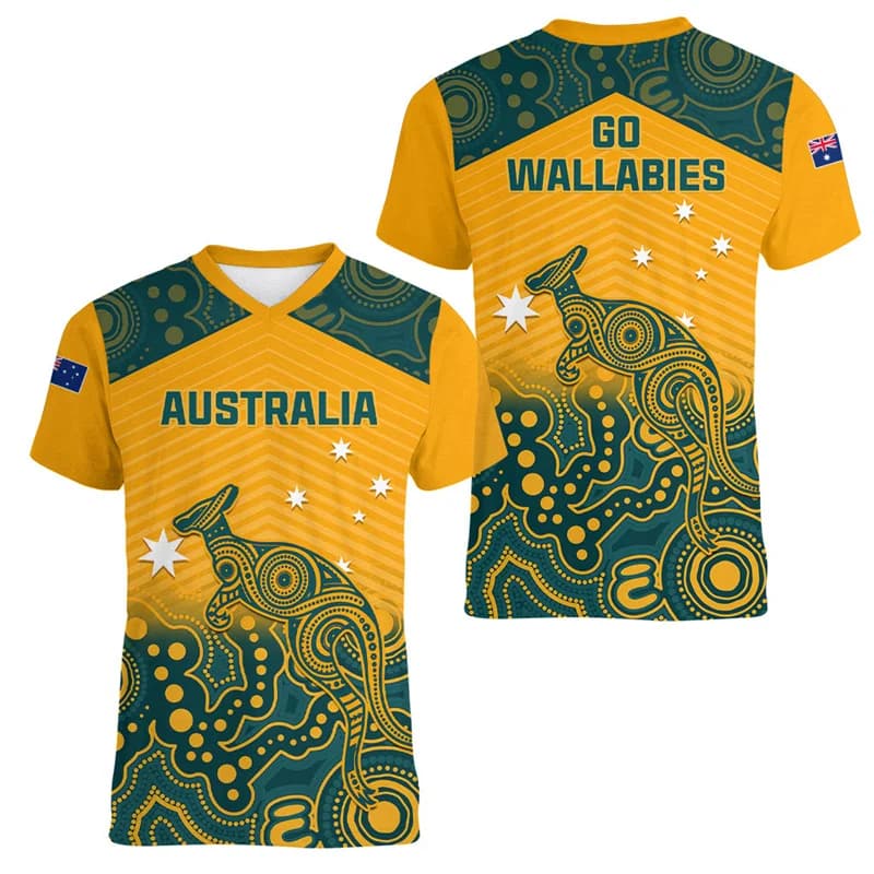 T-shirt Uomo 2026 Australia con Stampa 3D Canguro, Maglietta Sportiva con Scollo a V a Maniche Corte, Top Estivo per Tennis e Calcio