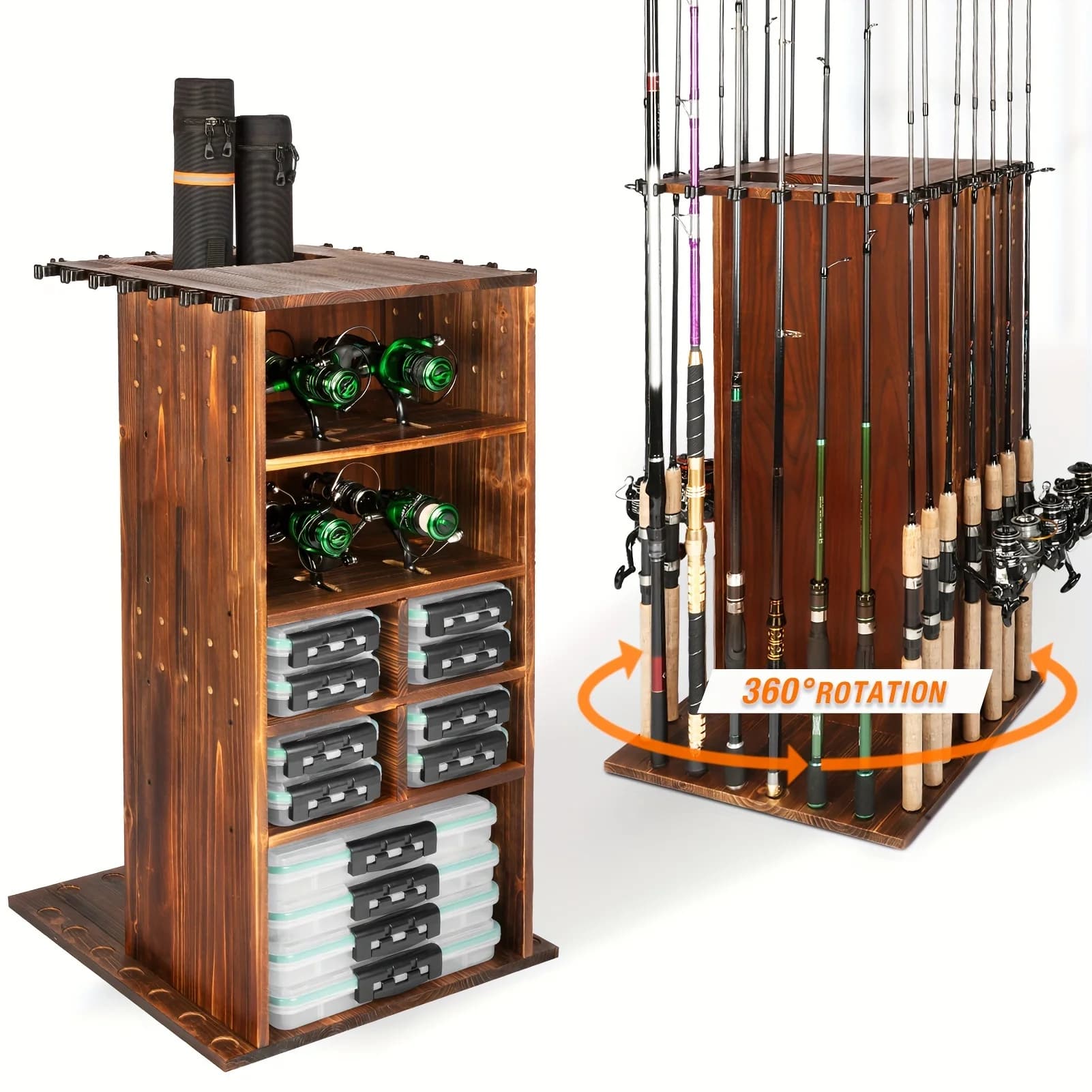 Fishing door for garage 360-degree rotating fishing gates Cane holder up to 10 barrels
