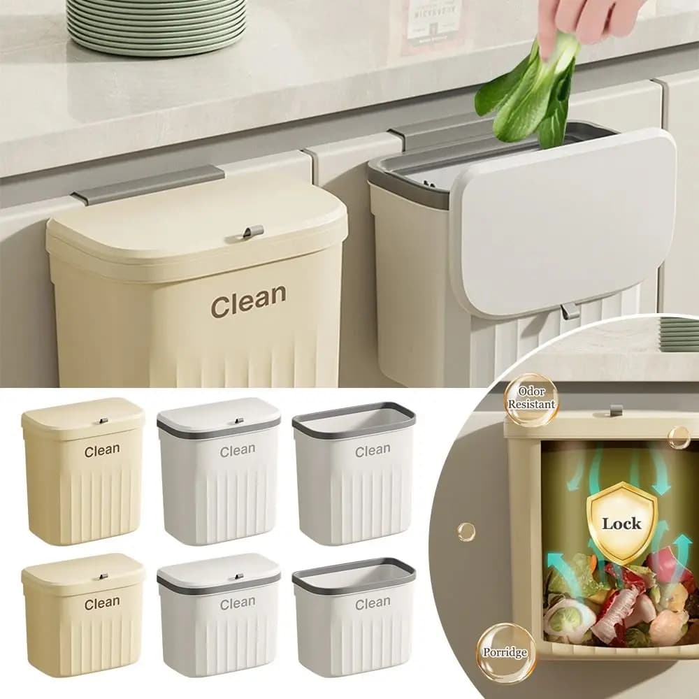 1Pcs New Cabinet Compost Trash Can Wall Mounted With Lid Waste Garbage Bin Hanging 8.5L/12L Kitchen Bin