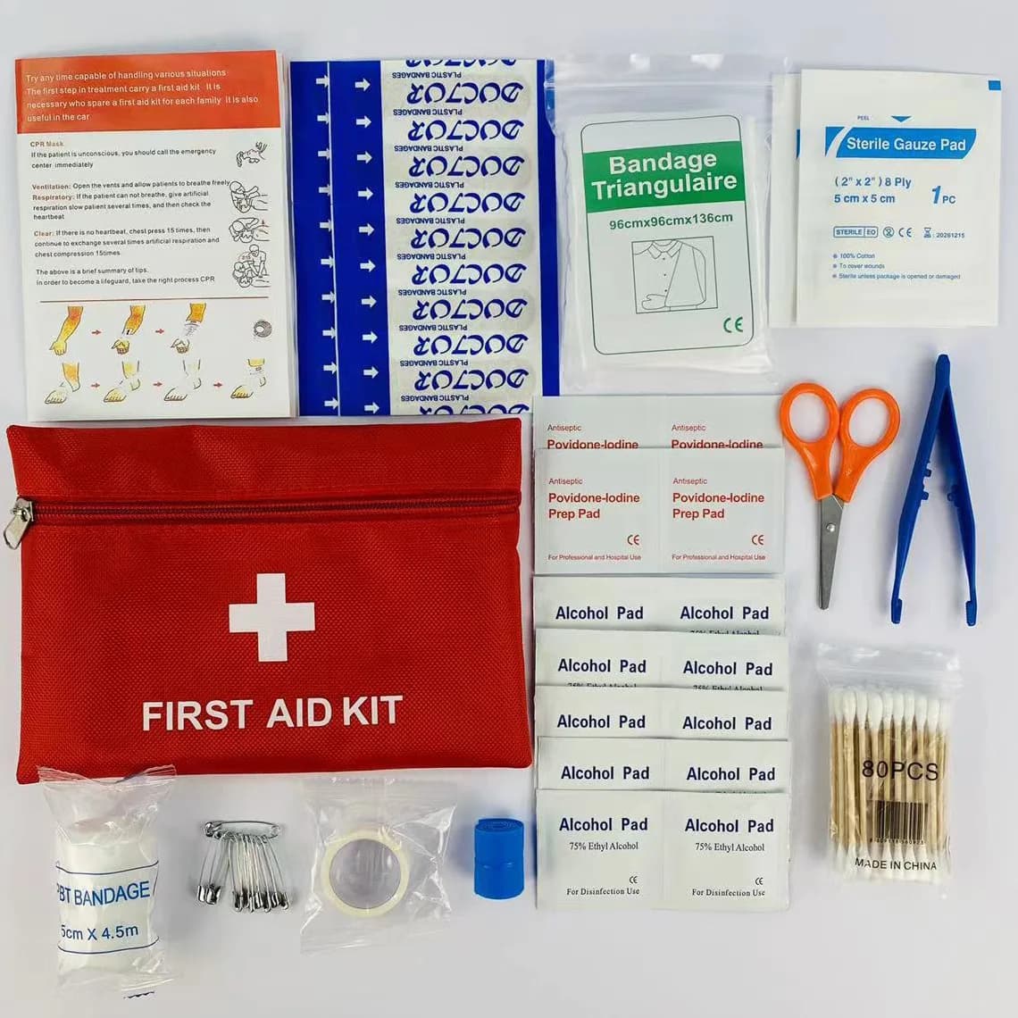 Kit di Pronto Soccorso da 14 Pezzi con Forniture Mediche Essenziali per Viaggi, Casa, Ufficio, Veicoli, Campeggio e Escursionismo