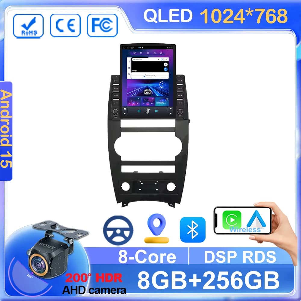 Android 15 Autoradio Per Jeep Commander XK 2007 Lettore Multimediale di Navigazione Stereo WiFi + 4G Video DSP BT Carplay Auto Wireless