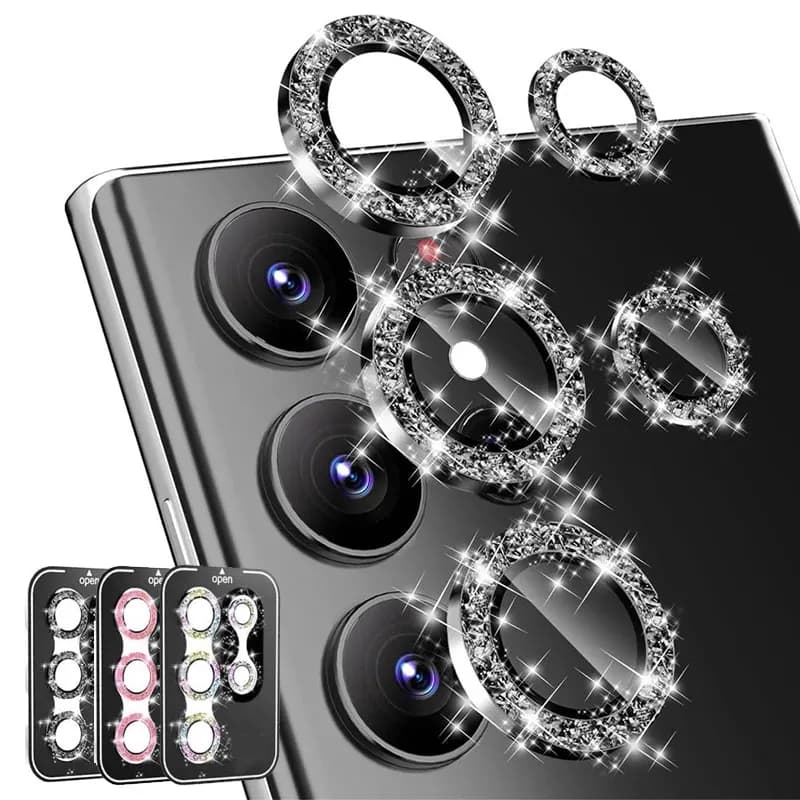 Protective Film for Glass Camera with Diamond Glitter for Samsung Galaxy S26 Ultra Plus, Transparent HD protection for Samsung S25 S24 with Metallic Ring