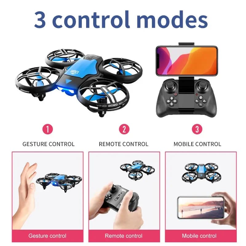 Aeroplano giocattolo RC con controllo gestuale, drone V8 con telecamera ad alta definizione a 360° ° Regalo per bambini con funzione di evitamento intelligente degli ostacoli