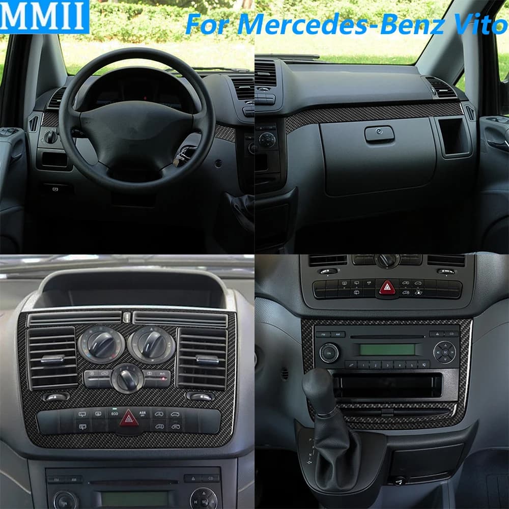 For Mercedes-Benz Vito W639 2006-2014 Carbon Fiber Center Console Air Outlet AC CD Window Lift Trim Set Car Accessories Sticker
