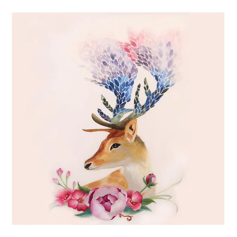 DIY Su Embroidery Starter Kit, Handmade Peony and Deer Material Pack for Beginners, Chinese Suzhou Silk Thread Craft