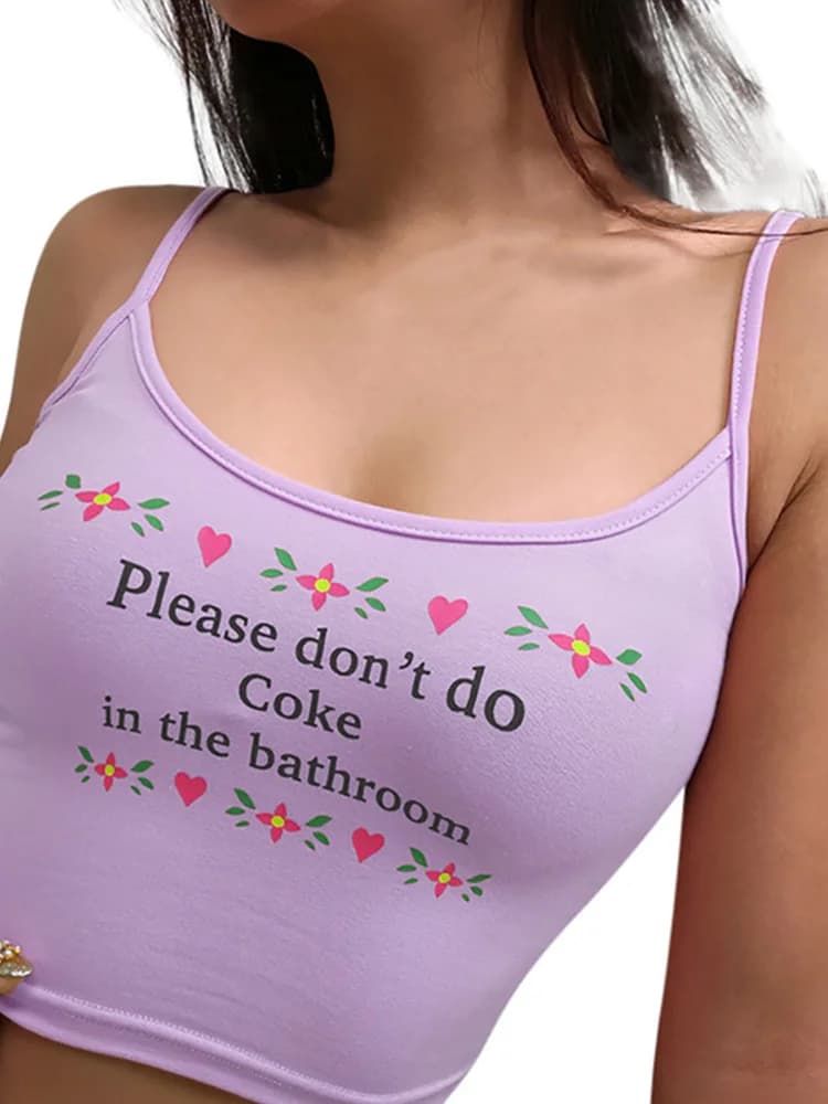 2024 Women Strappy Cotton Letter Print Tank Tops Vest Summer Sexy Short Crop Tops Camis Tees Tops Ladies