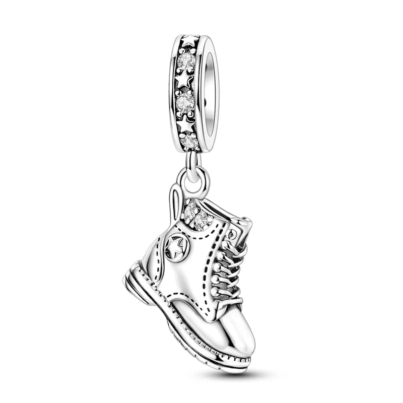 925 Sterling Silver Hiking Boot Dangle Charm Star Decorated Clear CZ Outdoor Adventure Bead Fit Bracelet Necklace Jewelry Gift