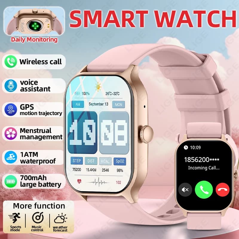 LIGE 2026 Smartwatch con Chiamate Vocali per Uomo, Monitoraggio della Salute, Impermeabile, Notifiche Intelligenti, Assistente Vocale, Orologio Sportivo Smart per Donna