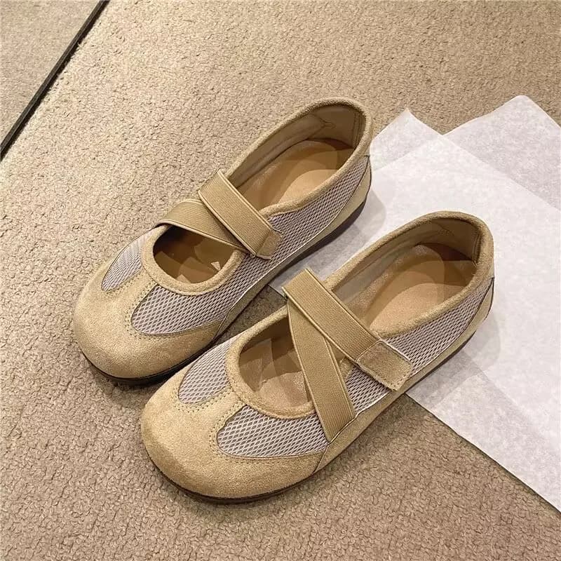 Women's Comfortable Mary Jane Flats Mesh Breathable Round Toe Cross Strap Sandals Velcro Summer Casual Outdoor Soft Sole Shoes