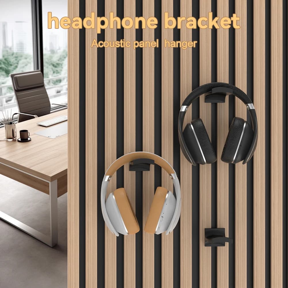 Headphone support without drilling for acoustic panels, Nordic style, for gaming headphones (1 piece)