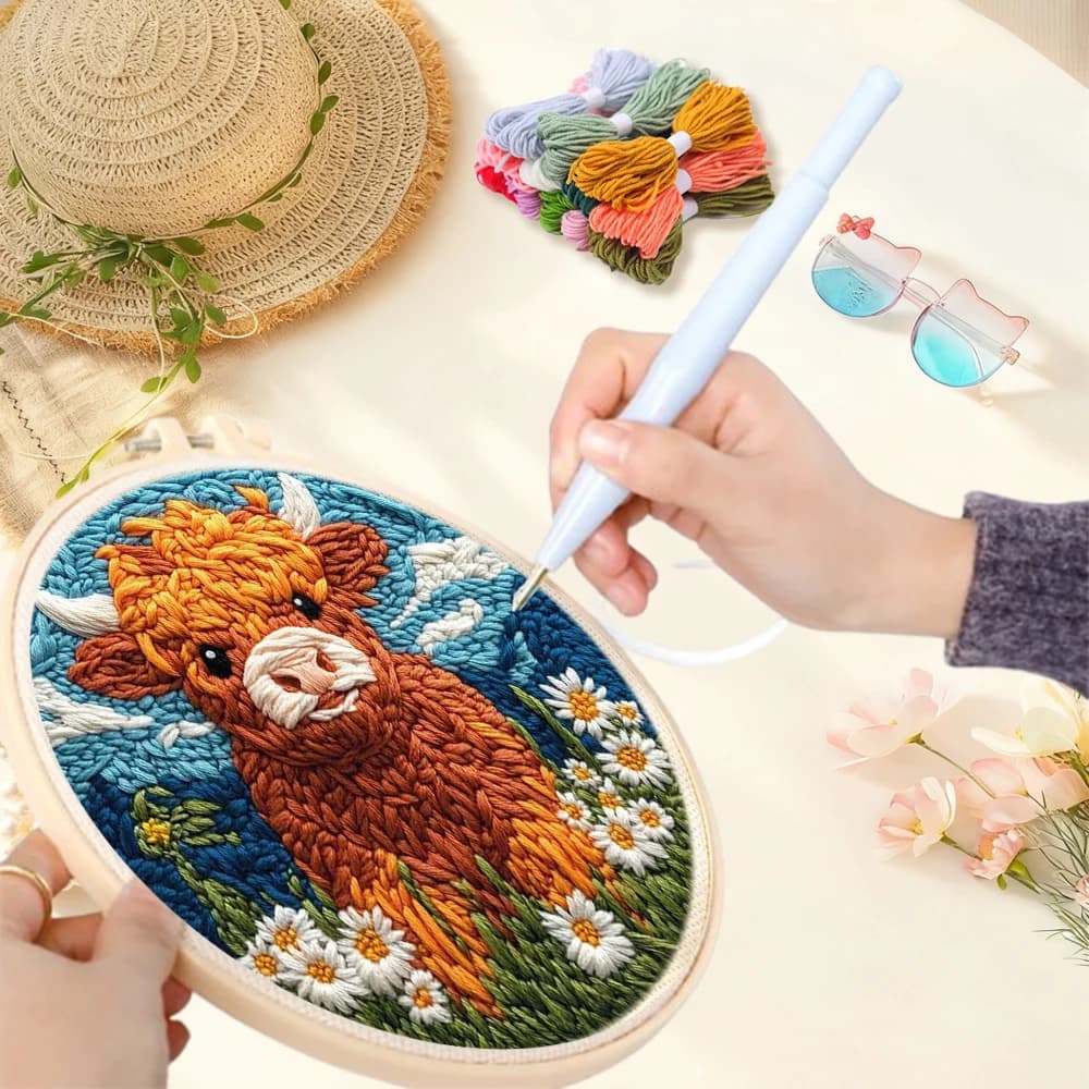 Punch Needle Embroidery Crafts Diy Making Kits Cow Animal Punch Needle Embroidery Kit Home Wall Art Decor Craft Kits