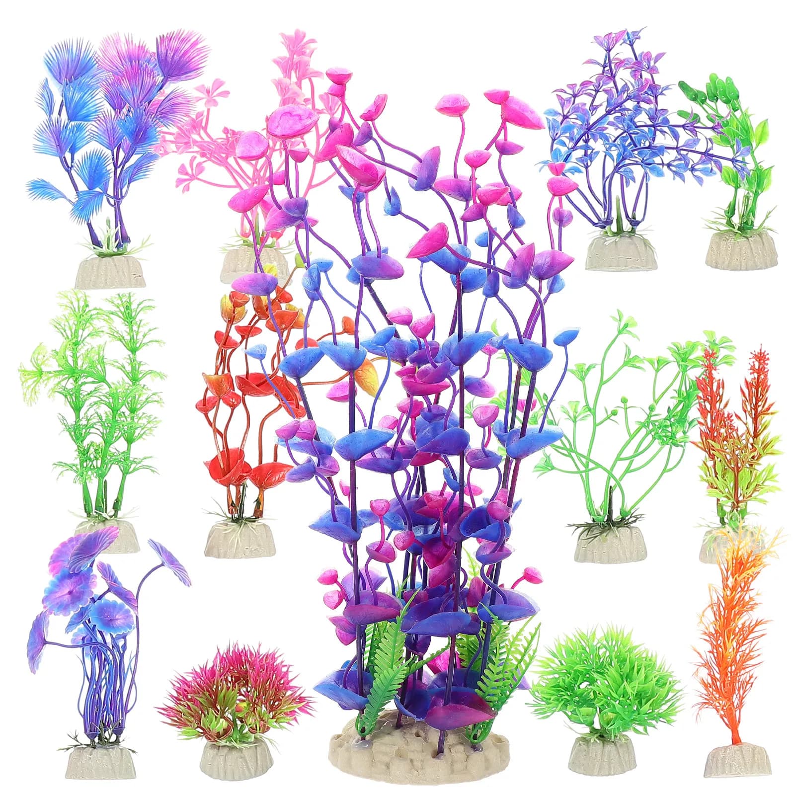 13 Pezzi di Piante Acquatiche Artificiali Realistiche per Decorazione Acquario e Ornamento Paesaggistico