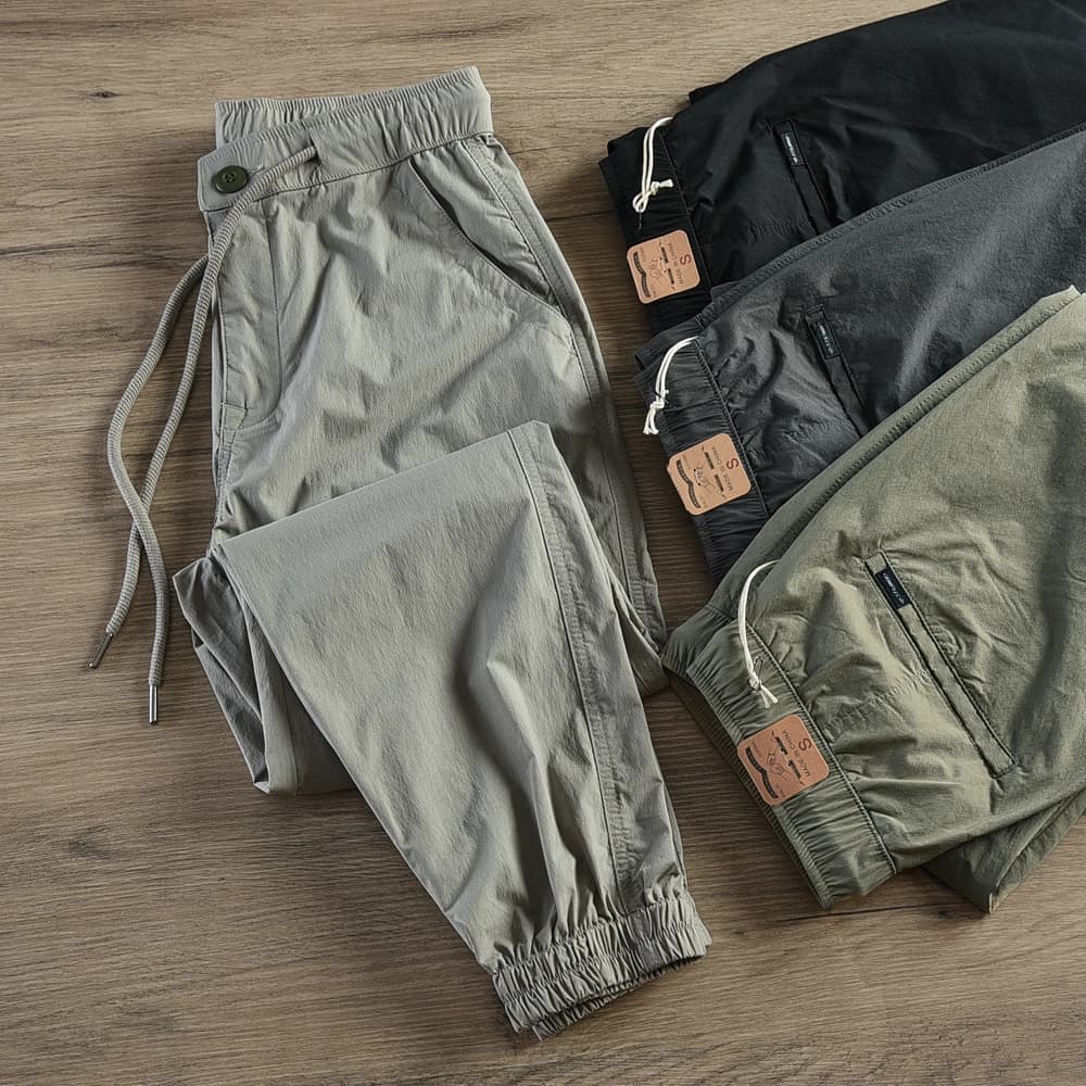 2081# 2024 Summer New American Retro Thin Quick-drying Outdoor Casual Sport Pants Men's Simple Slim Straight Ankle-tied Trousers