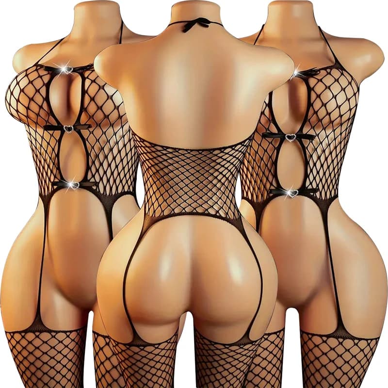 Underwear Women's Tight Socks Fishing Net Clothing Tight Clothes High Waist Pantyhose Mesh Lace Open Crotch Black Jumpsuit