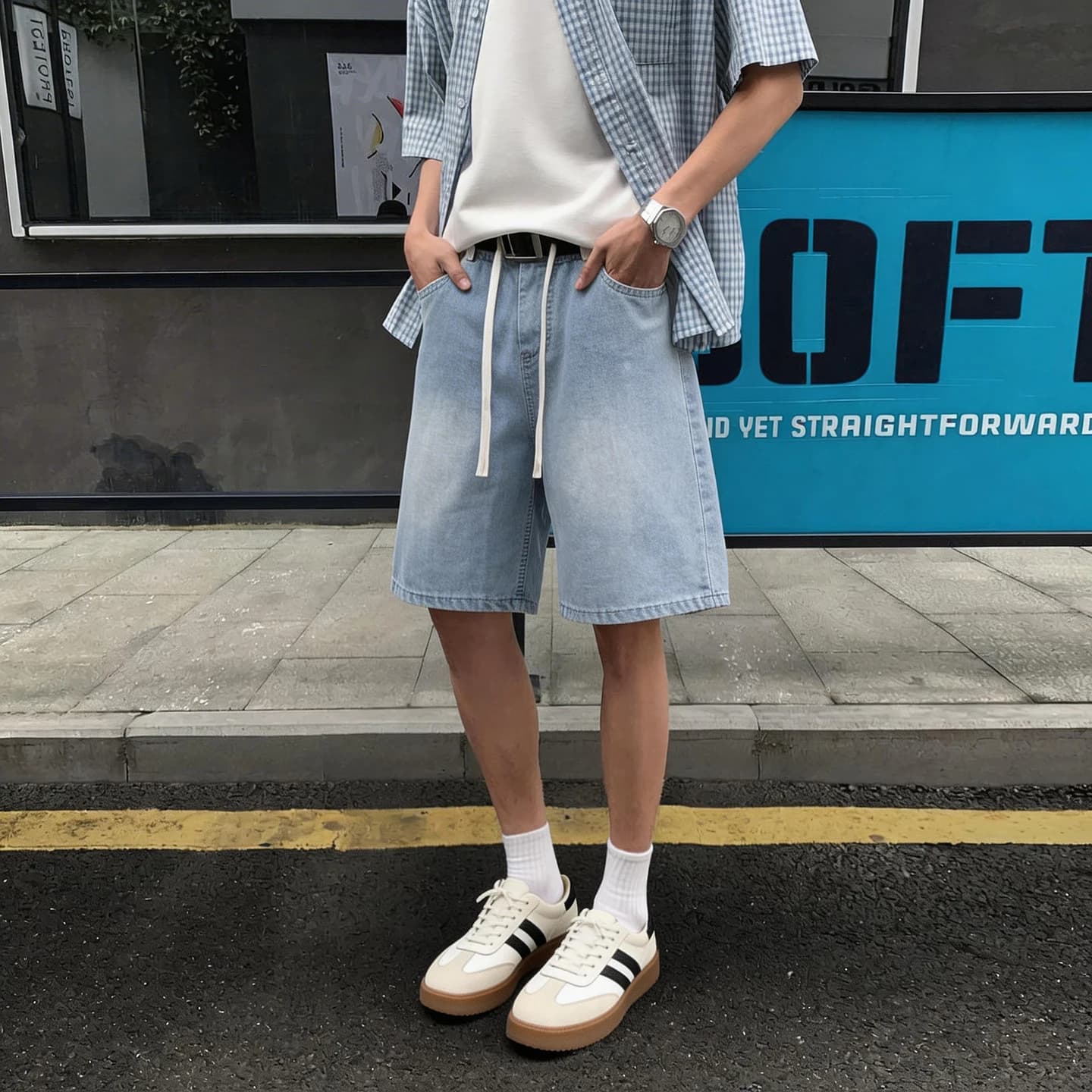 Washed Cotton Denim Shorts Men Summer Vintage Short Cleanfit Jeans Loose Fit Five-Point Jean Pants Man Thin Straight Leg Jeans