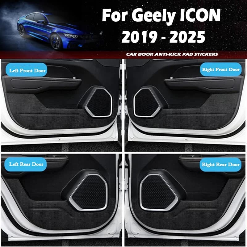 For Geely Icon 2019-2022 2023 2024 2025 Car Door Anti-kick Pad Carbon Fiber Leather Mat Anti Dirty Kick Protective Film Sticker