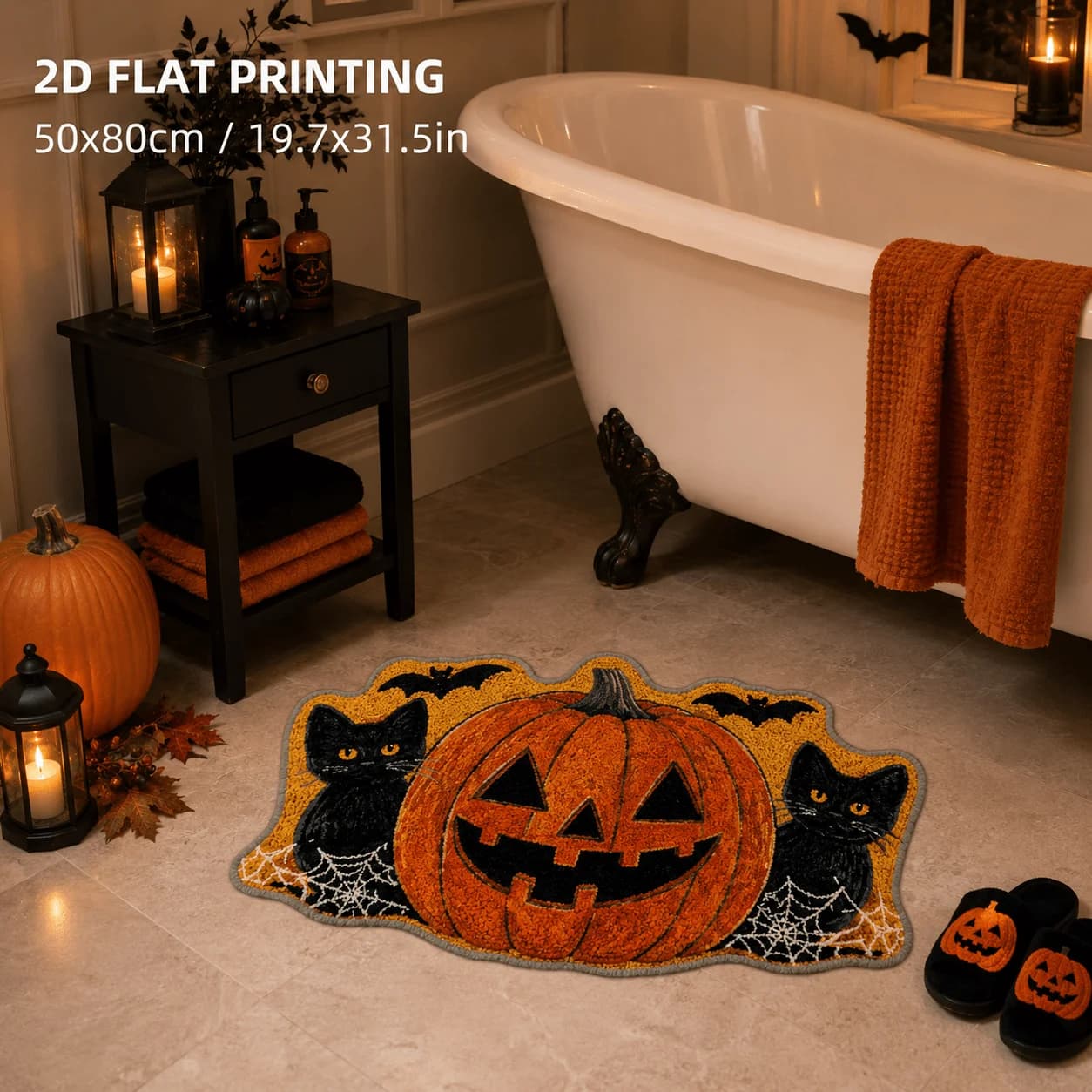 VIKAMA Halloween Pumpkin Rug, Non-Slip, Absorbent Bathroom Doormat and Entryway Decorative Mat, Home Decor