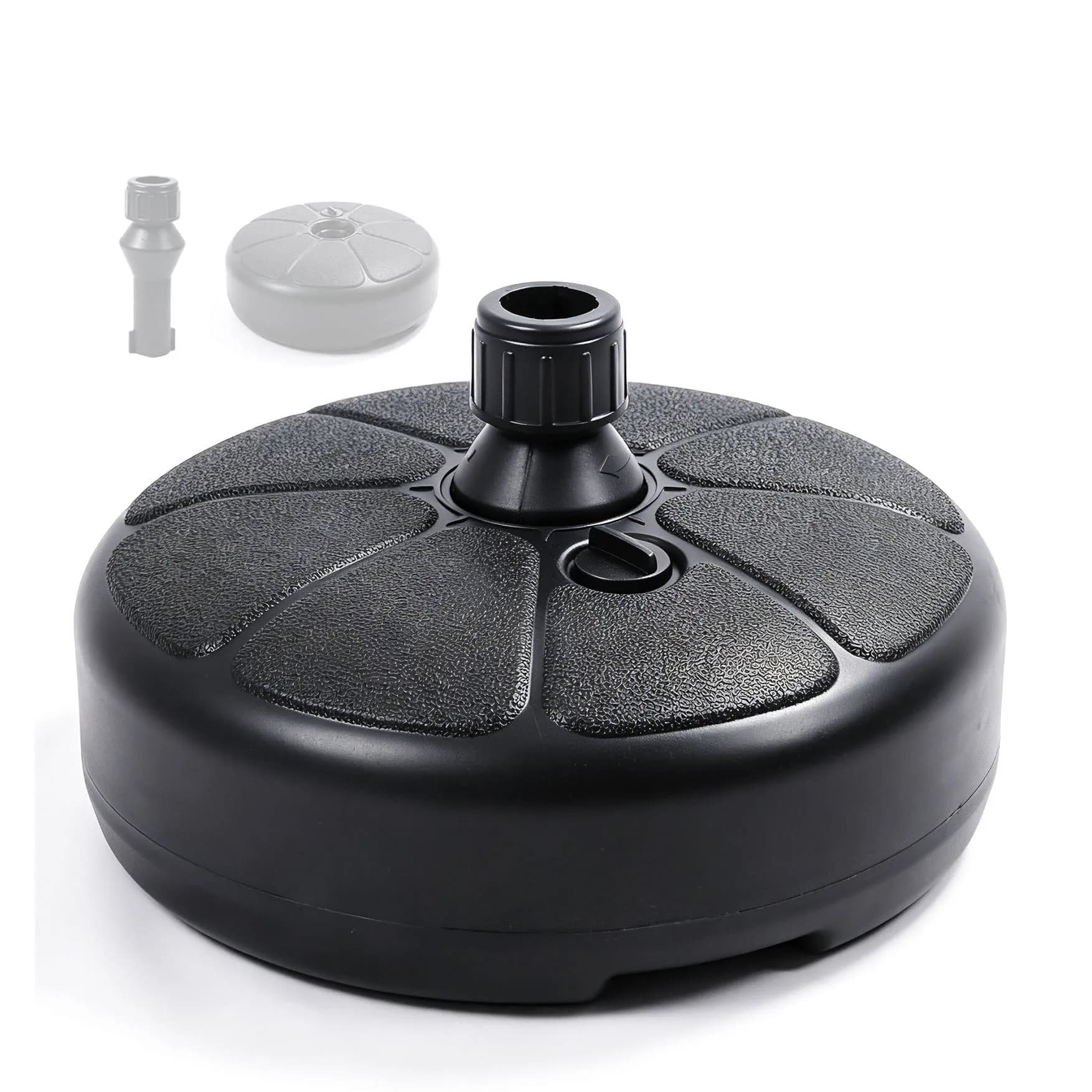 26lbs Fillable Water Sand Umbrella Base Stand, 38CM Round Patio Parasol Base Weight Holder Fit 36mm Outdoor Garden Beach Balcony Market Umbrella Pole, Heavy Duty Anti-Wind Umbrella Stand Base