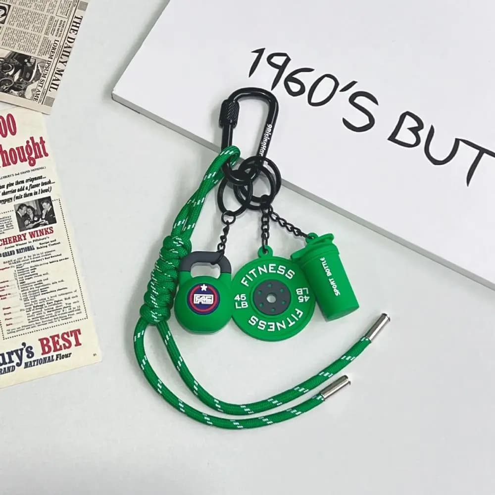 Mini Weights and Kettlebell Shape Creative Keychain with D Buckle, Manubri Simulation, Bag Pendant
