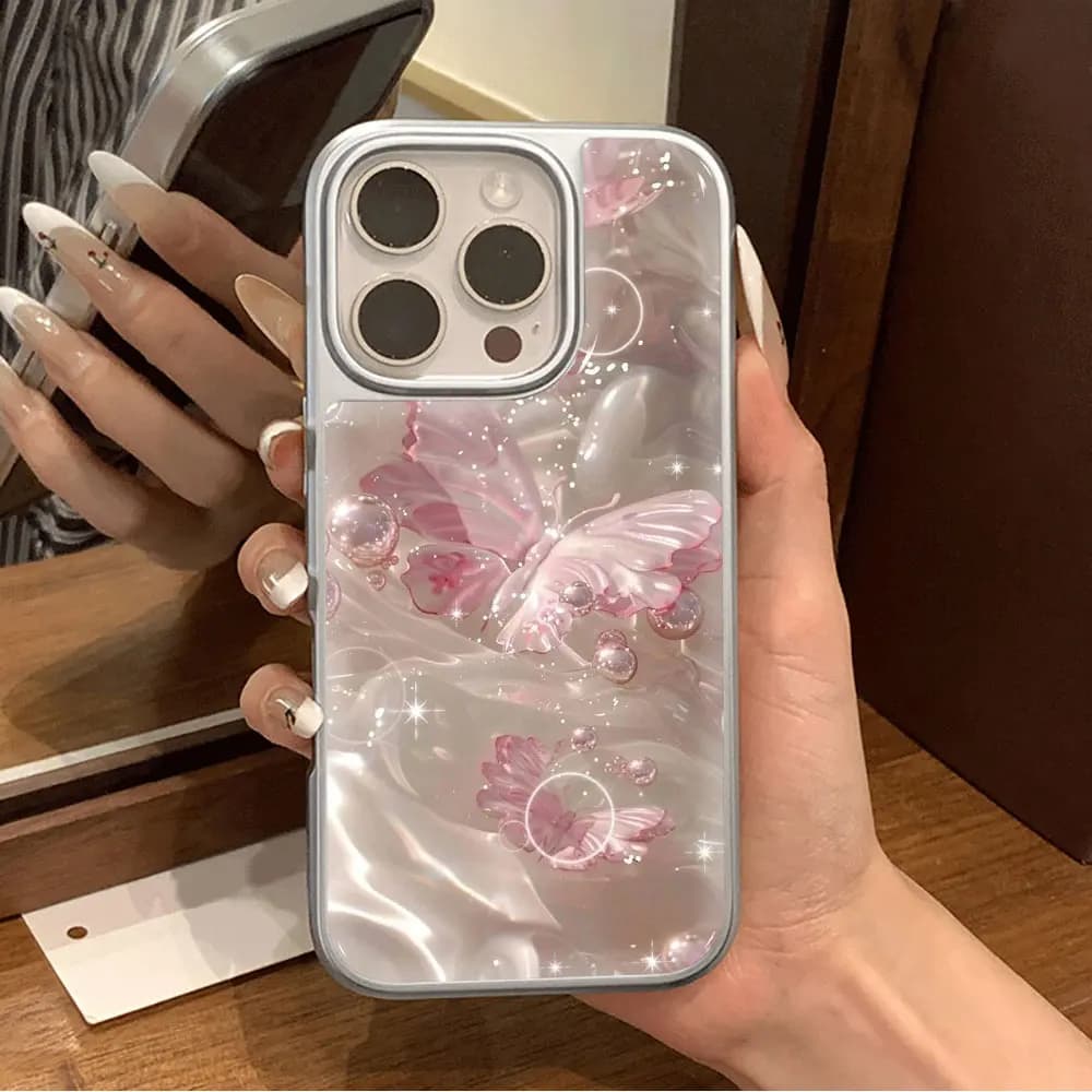 3D Crystal Butterfly Electroplated Drop Glue Phone Case For iPhone 17 Air 16 15 14 13 12 11 17 Pro Max 16 15 14 13 12 Pro Coque