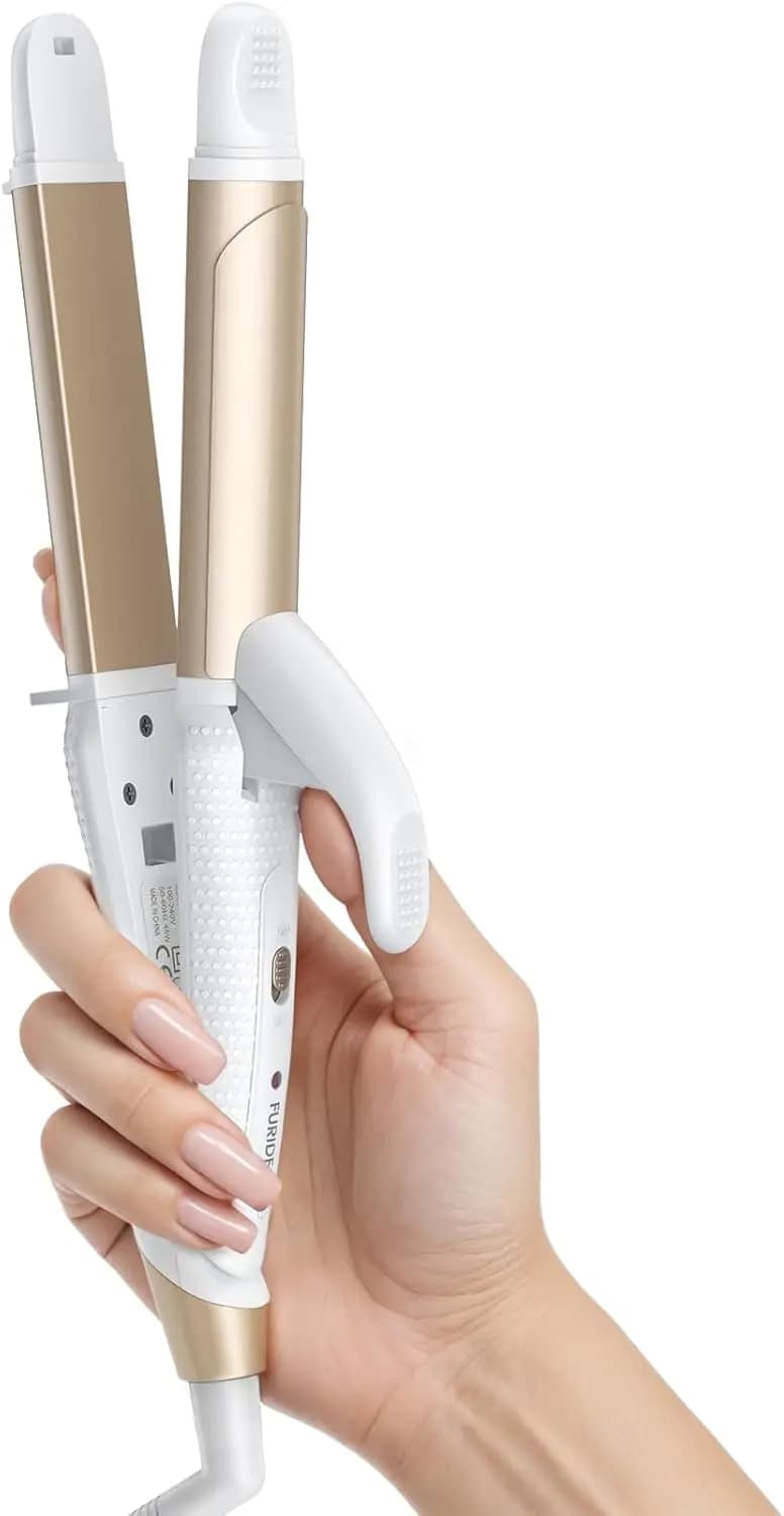 Double voltage travel curling iron: 1 inch mini for thick/great short hair, gold, 450 ° F with American plug
