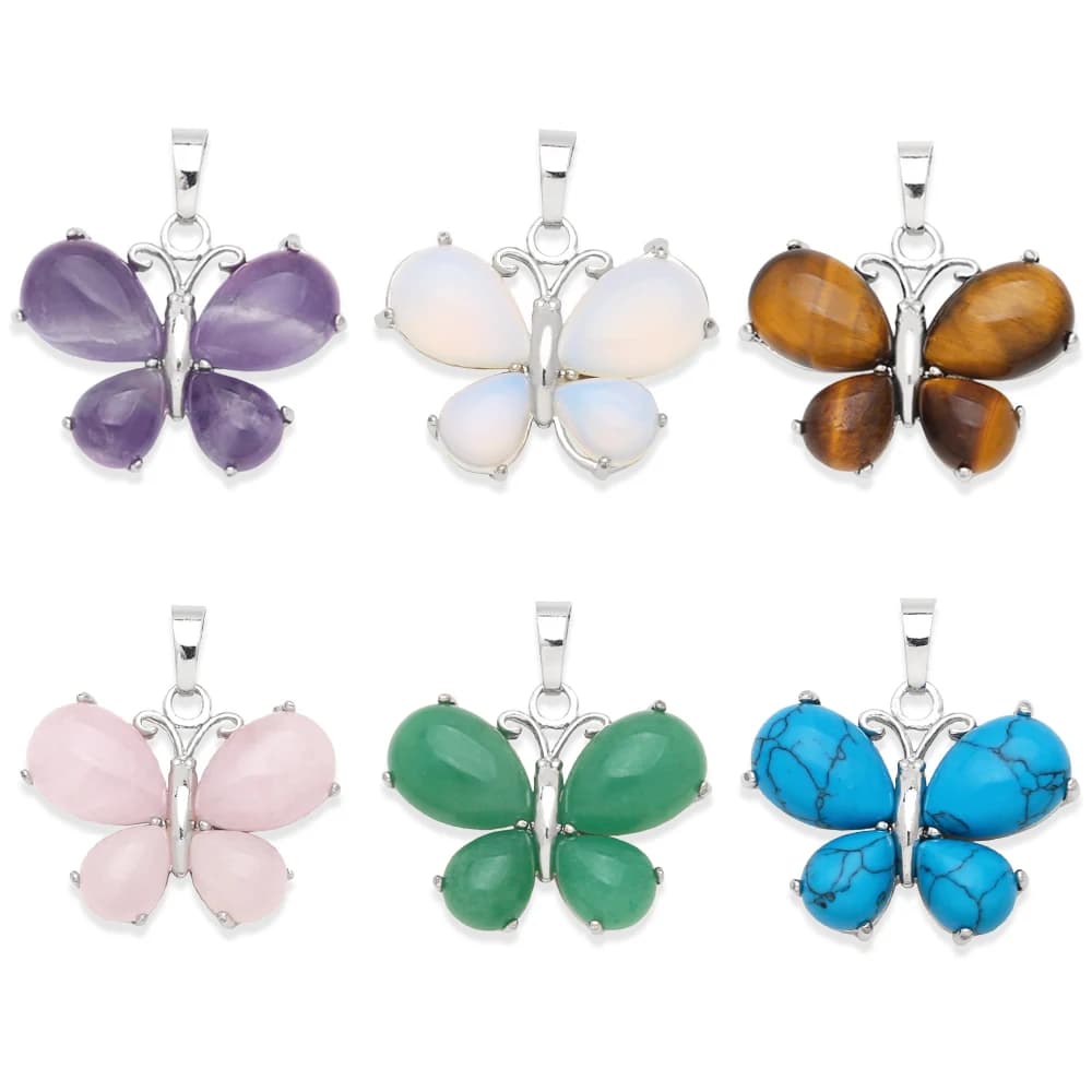 OCESRIO Ciondolo a farfalla in pietra naturale vintage per collana Rame Ametista Reiki Pendolo Gioielli fai da te Forniture per la creazione di gioielli pdta921