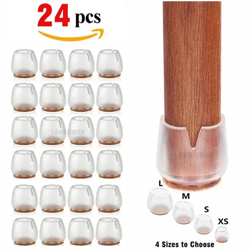 24 piece silicone chair legs protectors with felt furniture feet, floor protective cover, for non-slip sofa, table, slides, feet