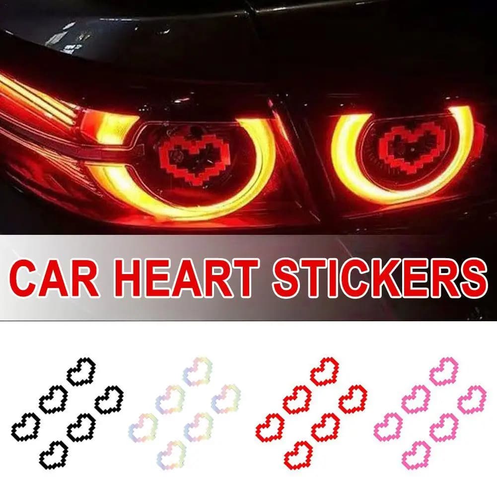 6 pezzi adesivi per auto pixel cuore decalcomanie in vinile impermeabili per finestra automatica faro fanale posteriore decorazione adesiva artistica a mosaico