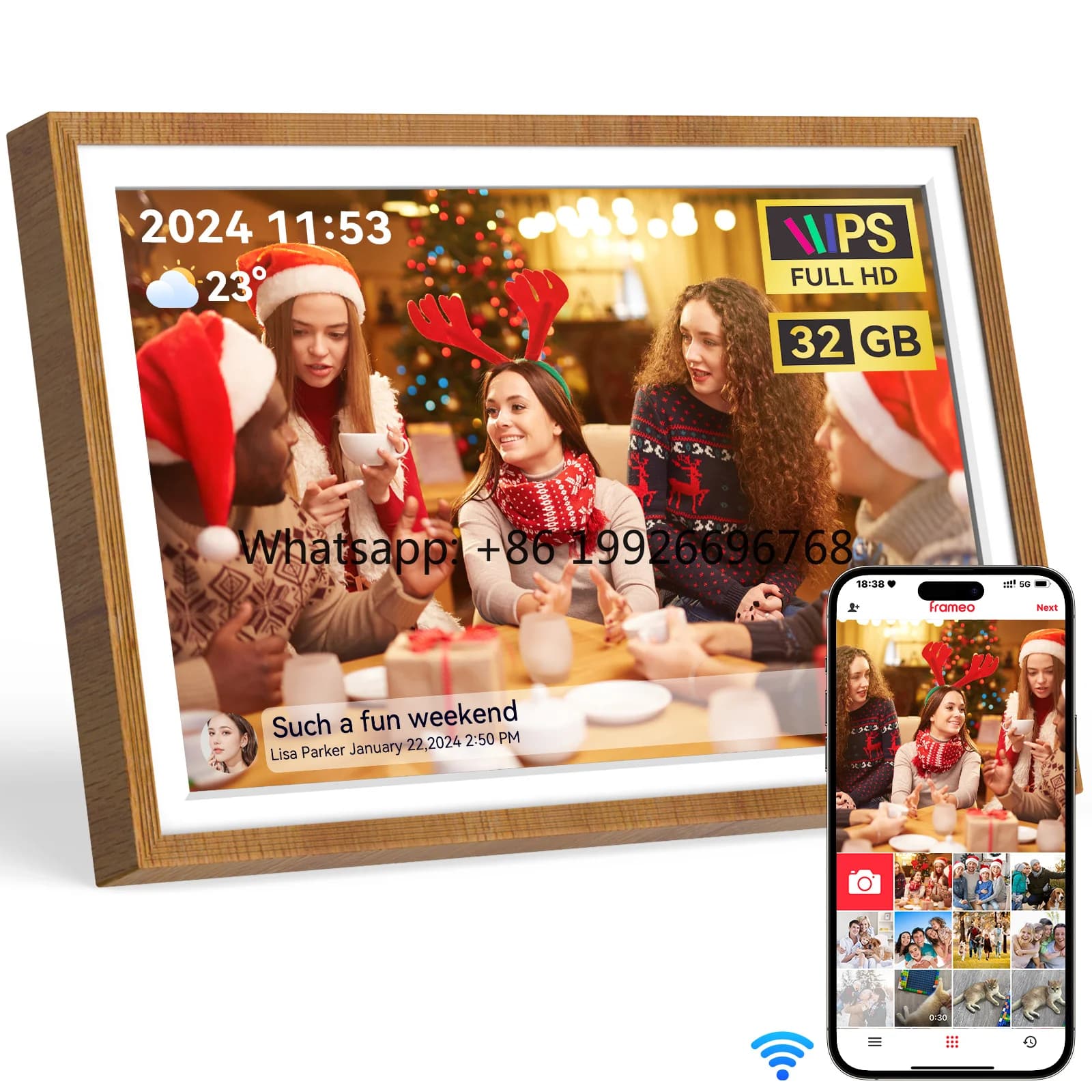 10 Inch Digital Photo Frame with HD 1280x800 Display Video Playback MP3 Clock Touchscreen Wi-Fi MP4 Support
