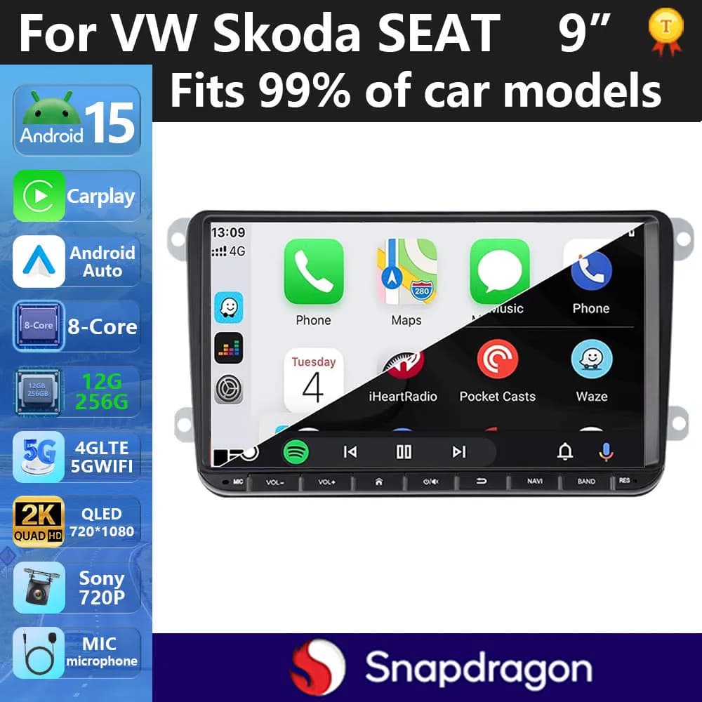 2Din Car Radio Android for Volkswagen Golf 5 6 Polo Passat B6 B7 CC Skoda Jetta Universal Multimedia Carplay Wifi GPS Navigation
