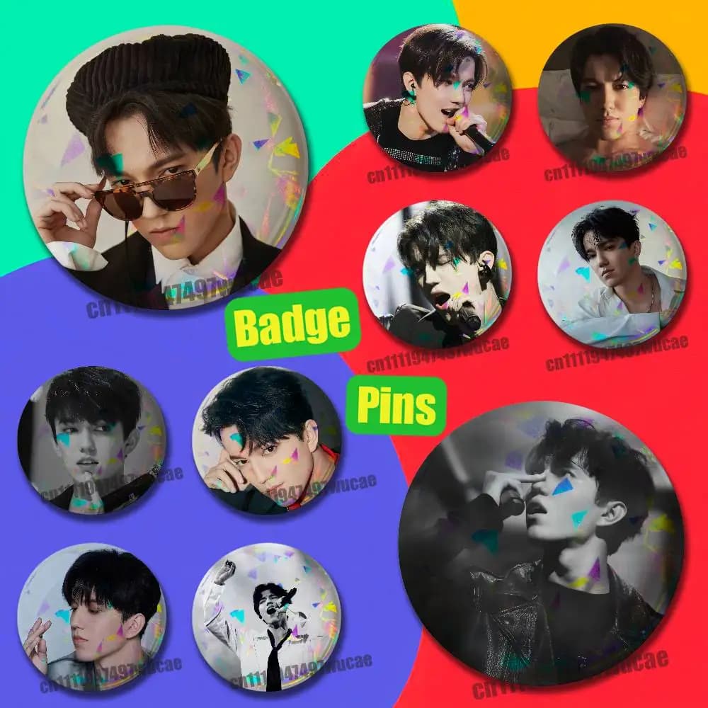 For Singer D-Dimash K-Kudaibergen Pin Case DIY Insignia Badge Emblem Round Brooch Button Hat Cap Laser Film