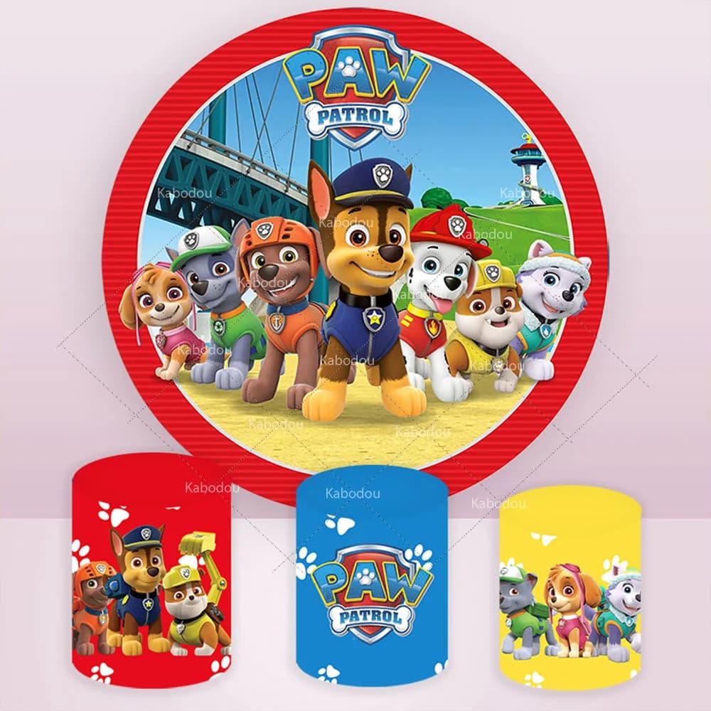 Paw Patrol Sfondo rotondo Copertura Ragazzi Festa di compleanno Sfondo Baby Shower Cartoo Run Dogs Cerchio Cilindro Evento Zoccolo Decor