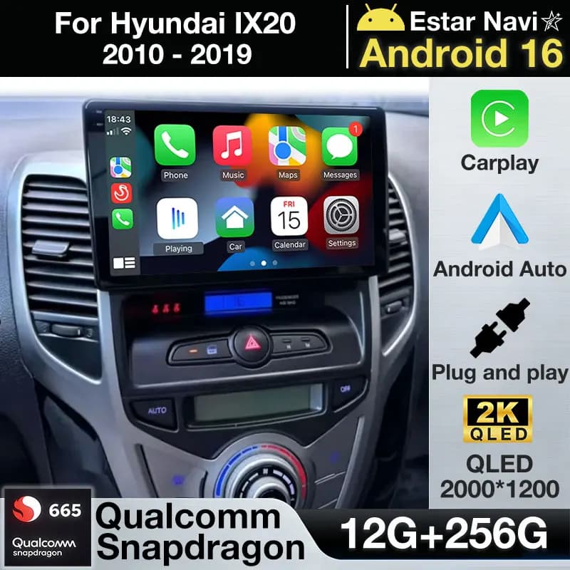 Autoradio Android 16 Wireless Carplay per Hyundai IX20 2010-2019 con WIFI, Telecamera 360, DSP, 4G LTE, Navigazione, Audio e Bluetooth