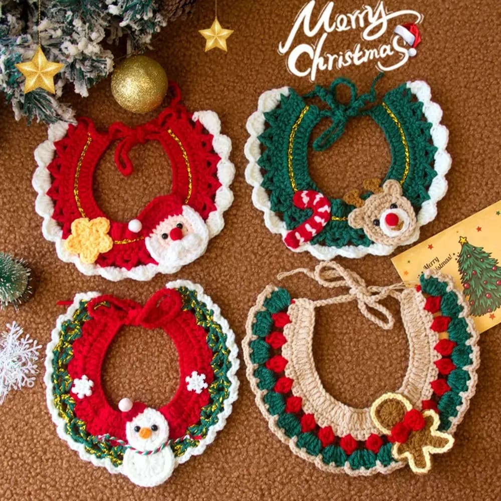 Cute Christmas Pet Collar Cartoon Adjustable Cat Hand-knitted Delicate Puppy Neck Strap Dog